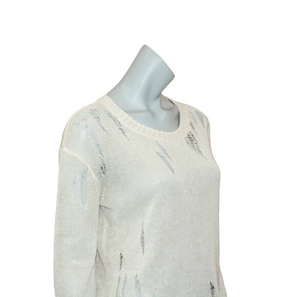 27 Miles Malibu Evalyn Distressed Crew Neck Sweater Beige - Picture 9 of 9